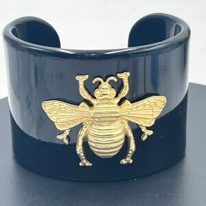 Mud Pie Gold Queen Bumble Bee Black Cuff Bangle Bracelet